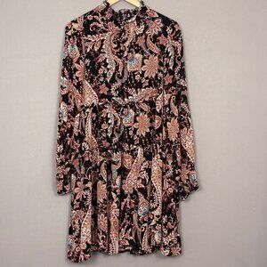 Anthropologie Cady Paisley Tiered Mini Dress Small Boho Long Sleeve Ruffle Neck